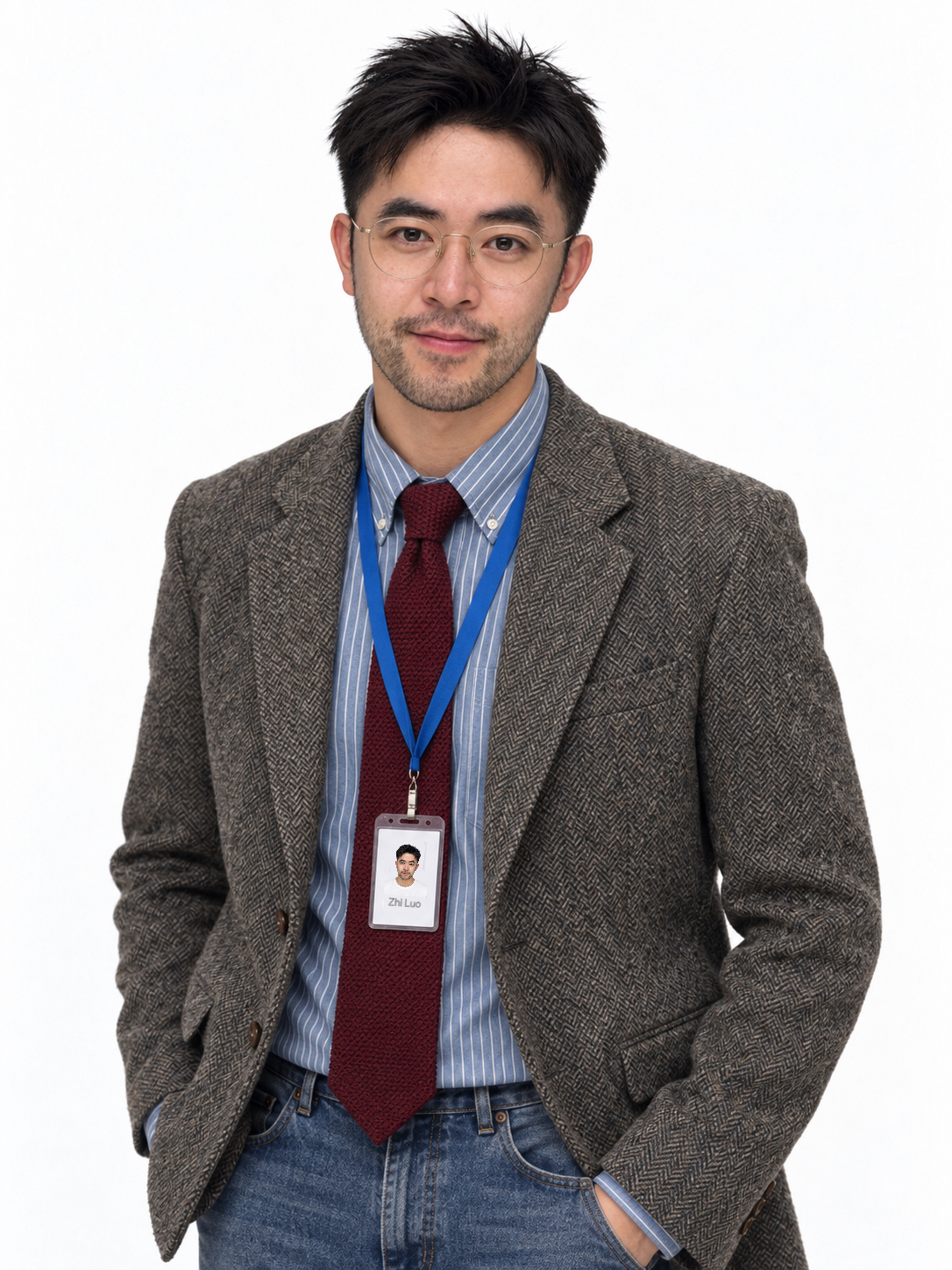 Portrait of Zhi Luo in a tweed jacket